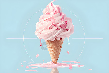 棉花糖冰淇淋粉色甜筒冰淇淋插画