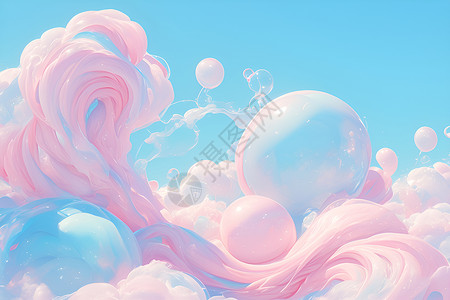 蓝丝天空中的棉花糖云朵插画