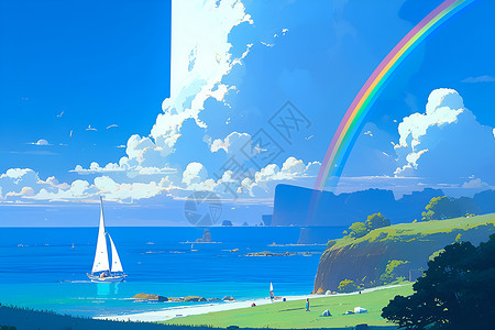 海滩上的彩虹背景图片