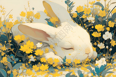 黄花田里的白兔背景图片