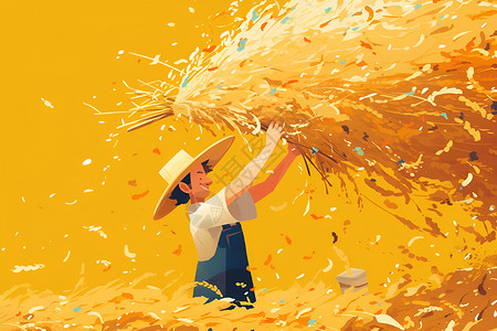 稻谷种植农民收割稻谷插画