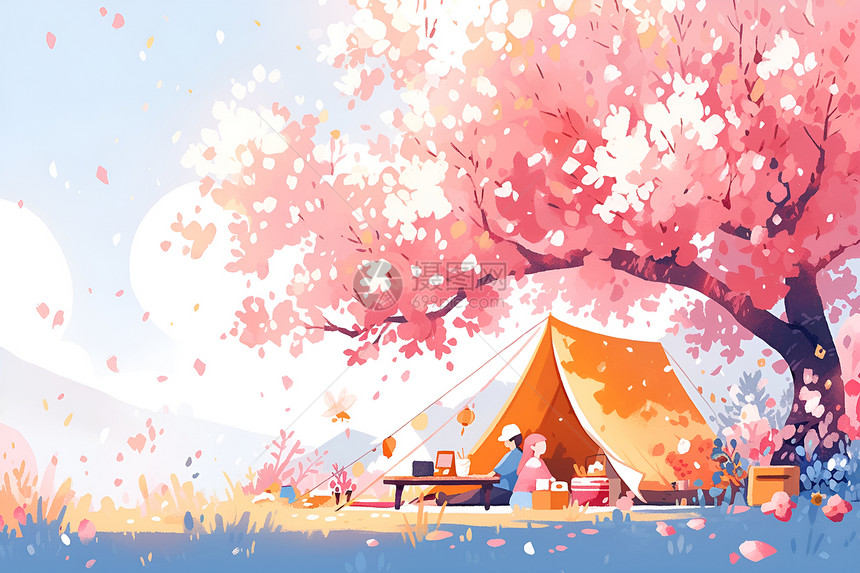樱花树下的野餐图片