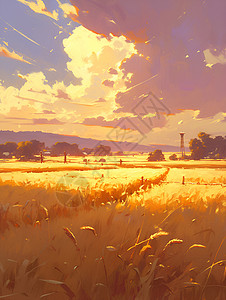 田园风光下的金色日落背景图片