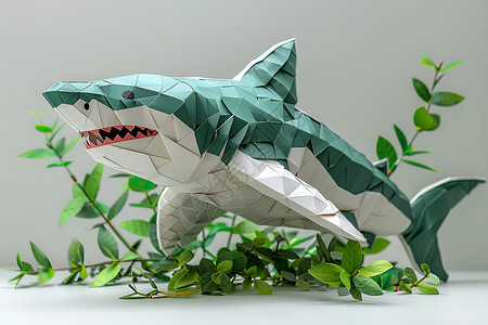 低多边形折纸鲨鱼背景图片