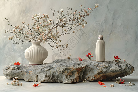 花瓶与石头干花饰品瓶高清图片