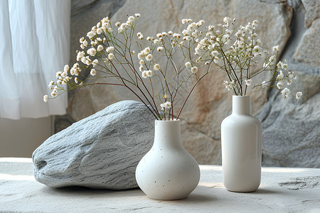 饰品瓶窗前的石头与花瓶背景