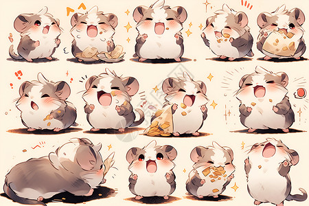 简约可爱表情包可爱的仓鼠们插画