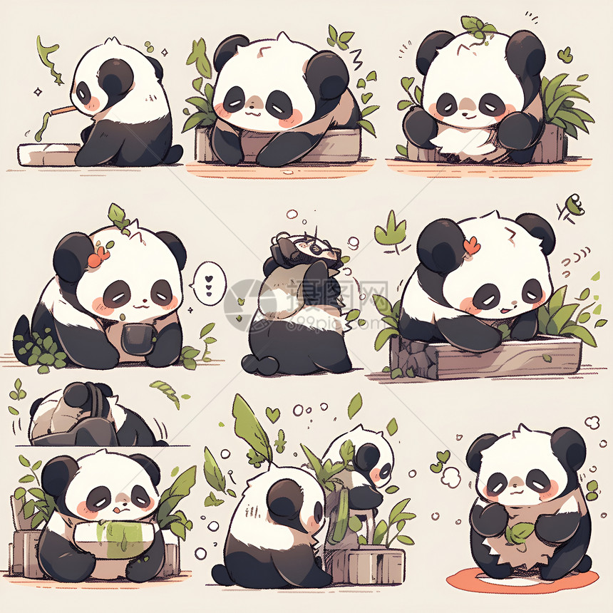 熊猫坐在花盆旁边图片