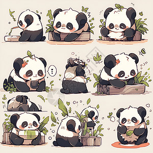 胖玻璃球表情包熊猫坐在花盆旁边插画