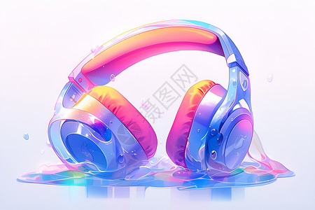 彩虹色的耳机背景图片