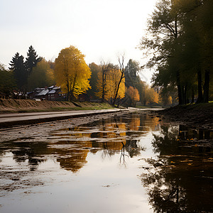 秋日边境一条河流背景图片