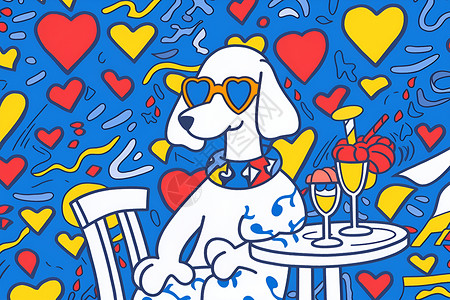 小狗饮料杯子戴太阳镜的狗狗插画