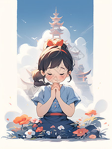 少女祈祷的光芒背景图片