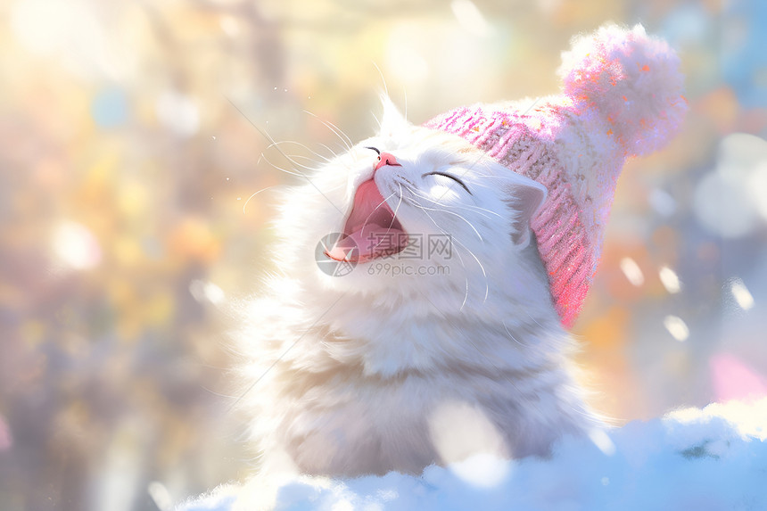 白猫戴粉色帽子图片