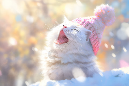 白猫戴粉色帽子背景图片
