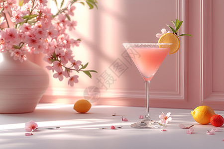 粉色鸡尾酒玻璃水果高清图片