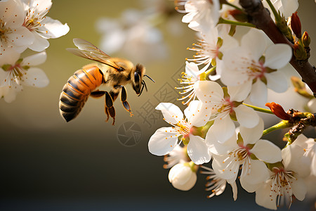 蜂腊白花中的飞蜂背景