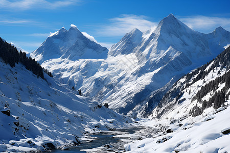 冰雪之中山脉背景图片