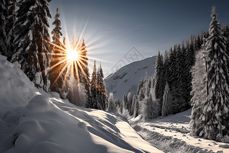 太阳神经丛丛林里的雪路背景