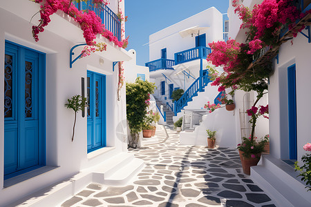 欧洲小巷绚丽的地中海景色背景