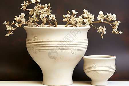 陶花瓶与鲜花背景图片