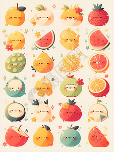 水果拼图快乐的水果插画