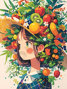 女孩的水果帽子背景图片