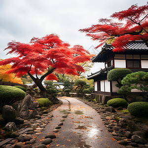 花树素材户外的庭院和花树背景