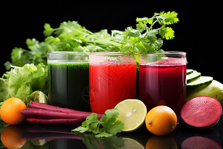 新鲜的蔬菜汁和水果高清图片