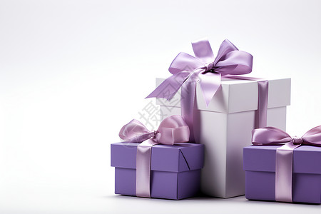 紫色卡通礼盒礼盒上的紫色丝带背景