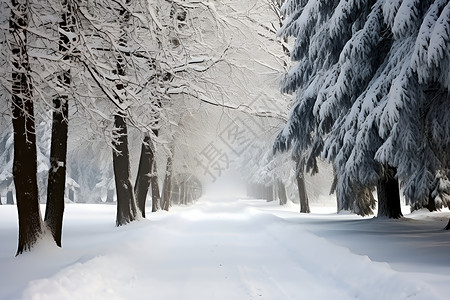 户外的冰雪树林背景图片