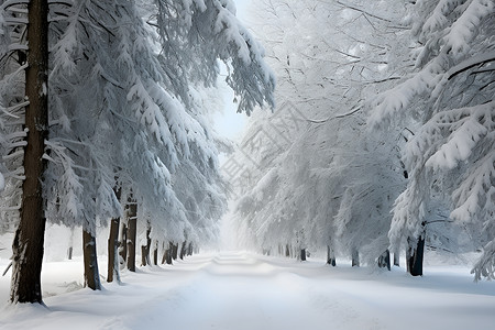 冬日户外的冰雪树林背景图片