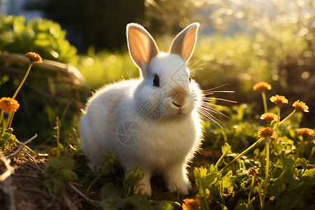 可爱小兔子惊讶草地中的小兔子背景