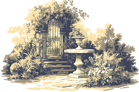 园林里的喷泉背景图片