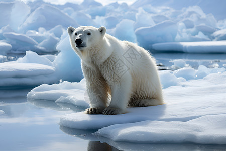 北极熊在冰块上坐着高清图片