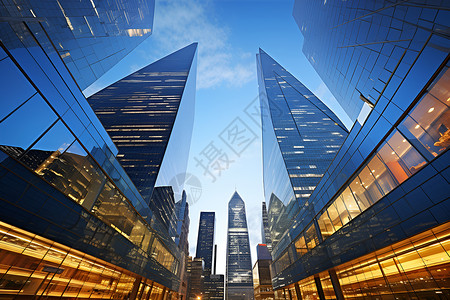 玻璃的折射现代化玻璃幕墙的大楼背景
