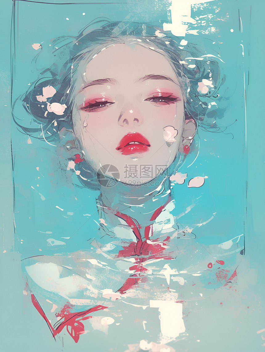 浸在水中的旗袍女孩图片
