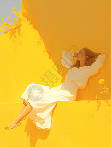 屋檐下晒太阳的女孩背景图片