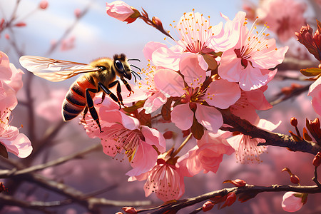 阳光里采蜜的蜜蜂背景图片