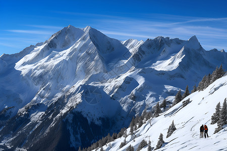 山顶岩石白雪皑皑的山脉插画