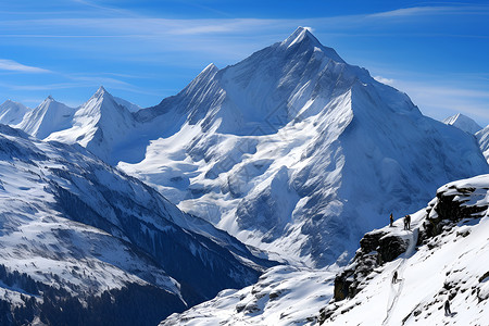 峰顶冰雪覆盖的高山插画