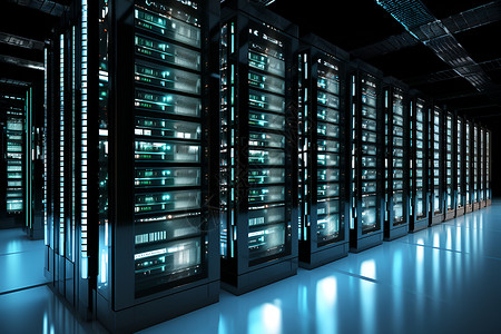 数据库服务器蓝光照亮的机房设计图片