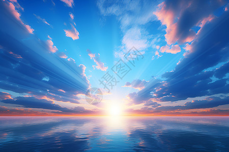 印加太阳射线夕阳余晖下的海洋背景