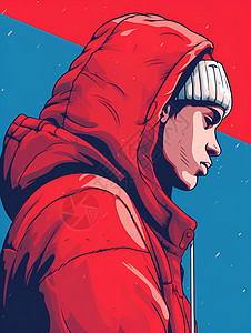 红色贴线素材男人穿着红色大衣插画