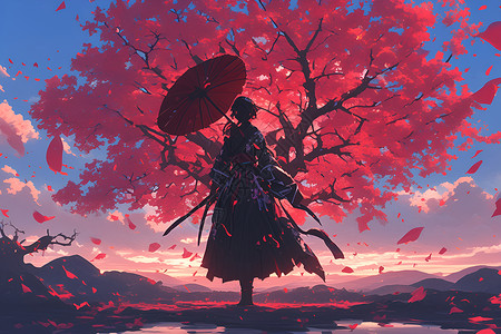 樱花树下的女子背景图片