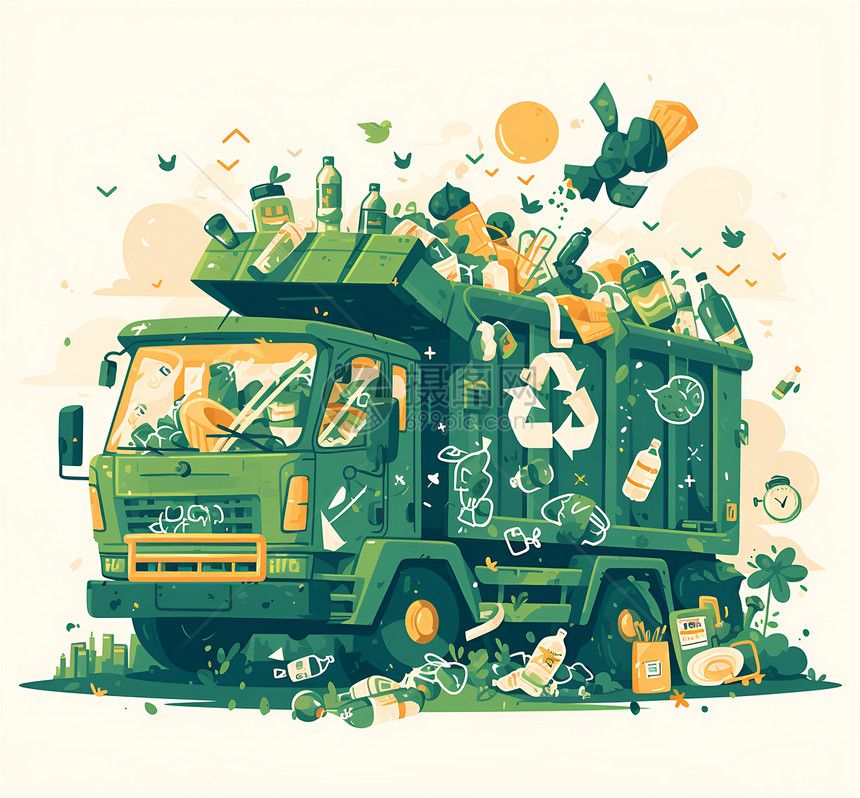绿色垃圾车图片