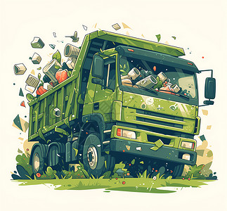 垃圾运输环保垃圾收集车插画