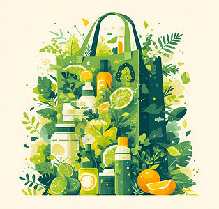 装满食物的环保购物袋背景图片