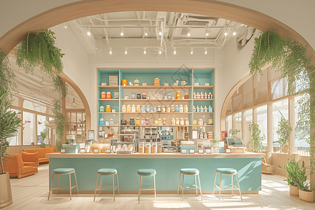 咖啡店一角摩登奶茶店精致装修设计图片