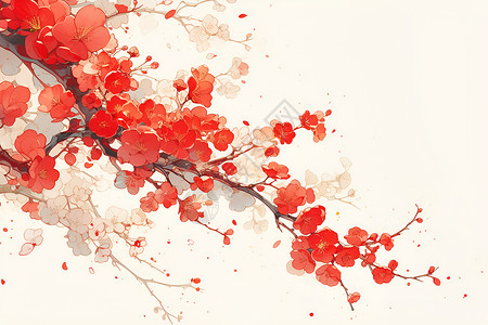 樱花红色樱花盛开的红色樱花插画
